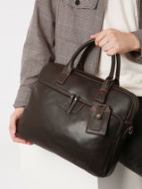 Business Bag Foulonn Leather Etrier Brown foulonne EFOU8151-vue-porte