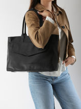 Leather Flandres Business Bag With 15" Laptop Sleeve Leather Etrier Black flandres EFLA823B-vue-porte